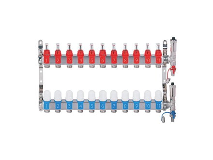 Nerezový rozdeľovač hranatý s automatickým odvzdušnením - 11 cestný
