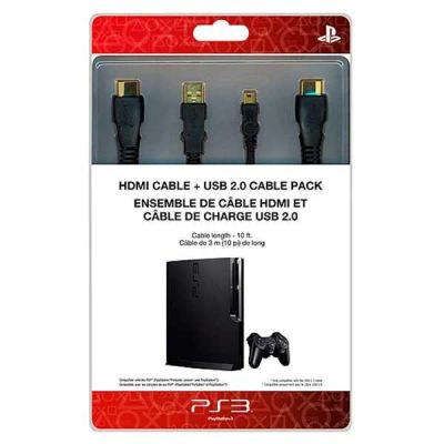 Sony PlayStation 3 súprava HDMI a USB 2.0 káblov 98090, 3 m, čierna