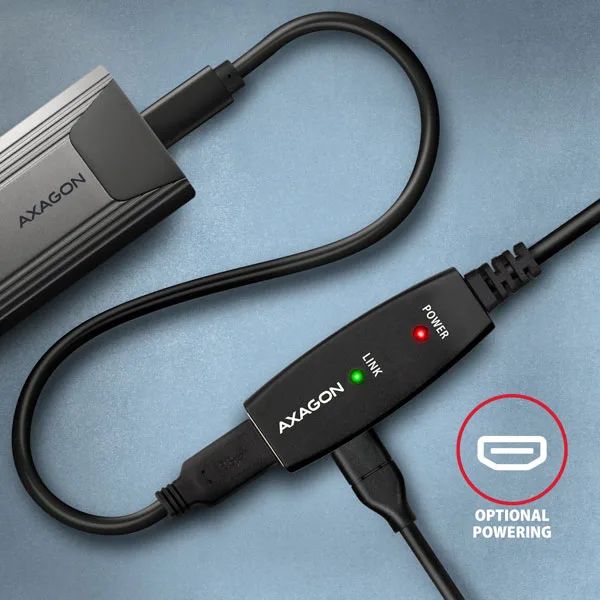 AXAGON ADR-310, USB 3.2 Gen 1 A-M -> A-F aktivný predlžovací / repeater kábel, 10m Kábel, predlžovací, aktivný, USB 3.2 Gen1, zástrčka A, zásuvka A, 10m, čierny