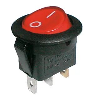 Prepínač kolískový okrúhly pros.  2pol./3pin  ON-OFF 250V/6A červený