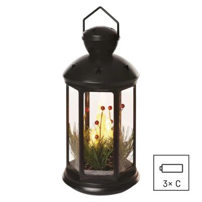 EMOS LED dekorácia – vianočný lampáš so sviečkami čierny, 35,5 cm, 3x C, vnútorný, vintage