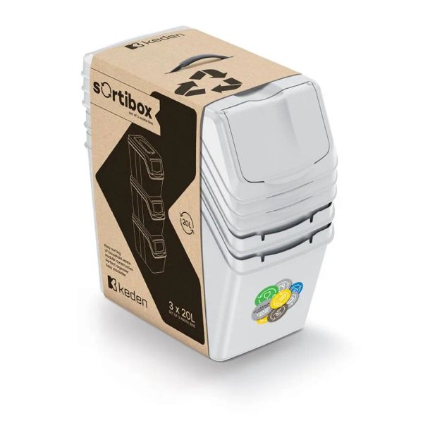 Kôš na triedený odpad SORTIBOX 3x20 l popolavo šedý