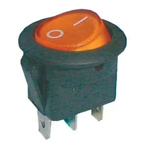 Prepínač kolískový okrúhly priem. 2pol./3pin ON-OFF 16A/12VDC žltý