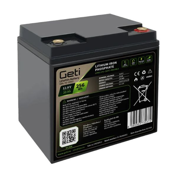Batéria LiFePO4 12,8 V 20 Ah GETI GBL-12-20V2