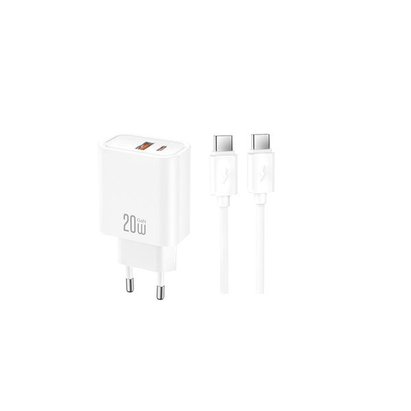 XO sieťová nabíjačka CE42 PD 30W 1x USB-C 1x USB biela + kábel USB-C - USB-C