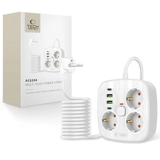 Predlžovací kábel 3 zásuvky 2m TECHPROTEC PCS3X4 White