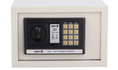 VOREL Elektronický sejf/trezor, 31 × 20 × 20 cm – digitálny zámok, núdzové otváranie, sivý