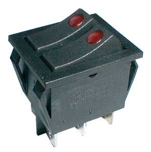 Prepínač kolískový 2x(2pol./3pin) ON-OFF 250V/15A pros. bod R