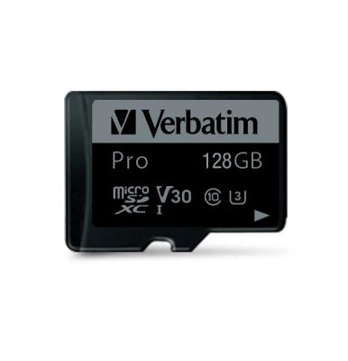 VERBATIM Pro microSDXC 128GB UHS-I V30 U3 + SD adaptér 47044