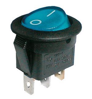 Prepínač kolískový okrúhly pros. 2pol./3pin ON-OFF 250V/6A modrý