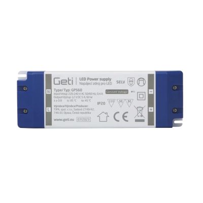 Zdroj spínaný pre LED 12V/ 60W  GETI  GPS60, IP20