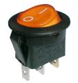 Prepínač kolískový okrúhly pros.  2pol./3pin  ON-OFF 250V/6A žltý