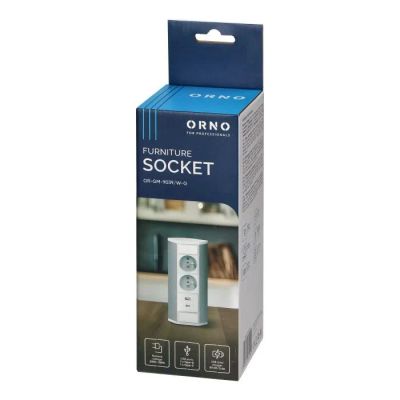 Povrchová zásuvka ORNO OR-GM-9039/WG, rohové púzdro, 2x 230V, 2x USB (A+C type; 2.4A), farba biela-strieborná