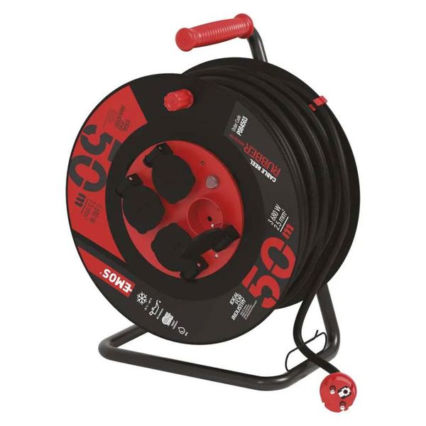 Predlžovací kábel na bubne - 4 zásuvky 50m EMOS P084503 guma-neoprén / 2,5 mm2