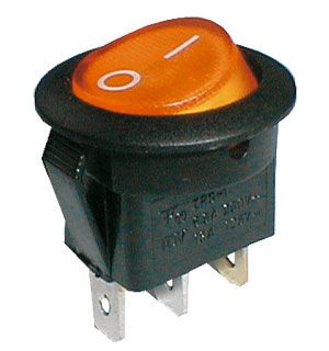 Spínač kolískový okrúhly průs. 2pol./3pin ON-OFF 250V/6A žltý
