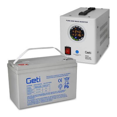 Zdroj záložný GETI GEP500 sinus 500W + batéria 100 Ah