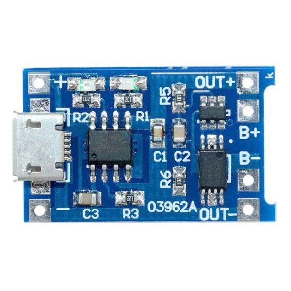 Nabíjačka Li-Ion článku 1A s ochranou, modul s IO TP4056 (micro USB)