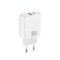 XO sieťová nabíjačka CE42 PD 30W 1x USB-C 1x USB biela + kábel USB-C - USB-C