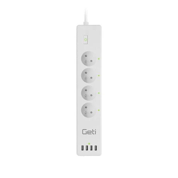 Predlžovací prívod Smart GETI GSS04, 4 zásuvky, 4x USB, Tuya
