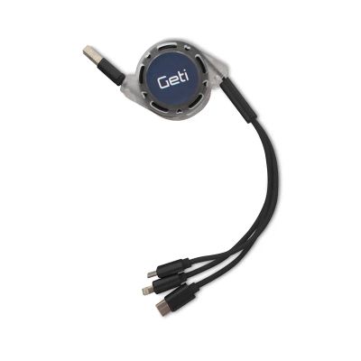 Kábel GETI GCU 01 USB 3v1 čierny samonavíjací