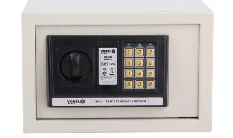 VOREL Elektronický sejf/trezor, 31 × 20 × 20 cm – digitálny zámok, núdzové otváranie, sivý