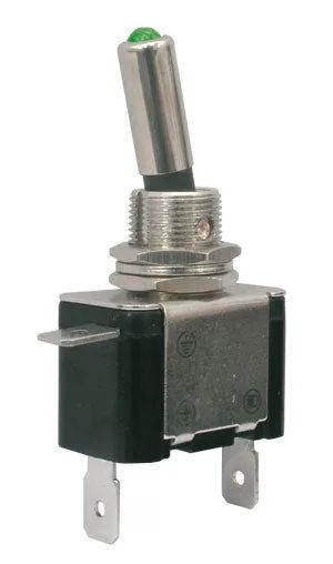 Prepínač páčkový 2pol./2pin ON-OFF 12VDC/25A LED zelená