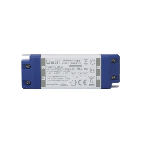 Zdroj spínaný pre LED 12V/ 18W  GETI  GPS18, IP20