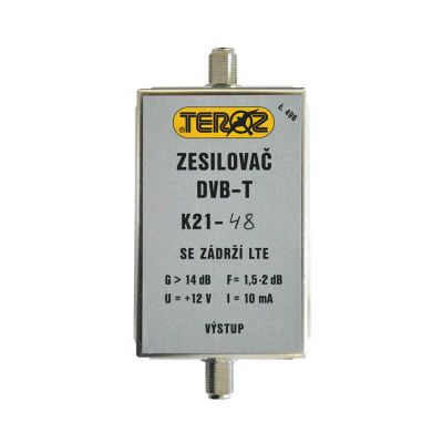 Anténny zosilňovač TEROZ 496X, UHF K21 až 48, filtr 5G, LTE, GSM, G14dB, F2dB, U95dBµV, F-F