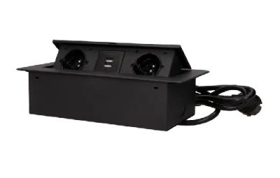 Nábytková zásuvka výklopná 2x230V + 2xUSB 2mm oblá čierna - 1,5m kábel (ORNO)