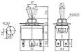 Prepínač páčkový 3-pol./6-pin ON-OFF-ON 250 V/10 A