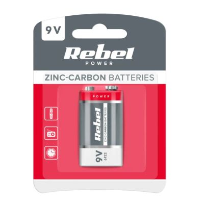 Batéria 6F22 (9V) Zn-Cl REBEL 1 ks / blister BAT0082B