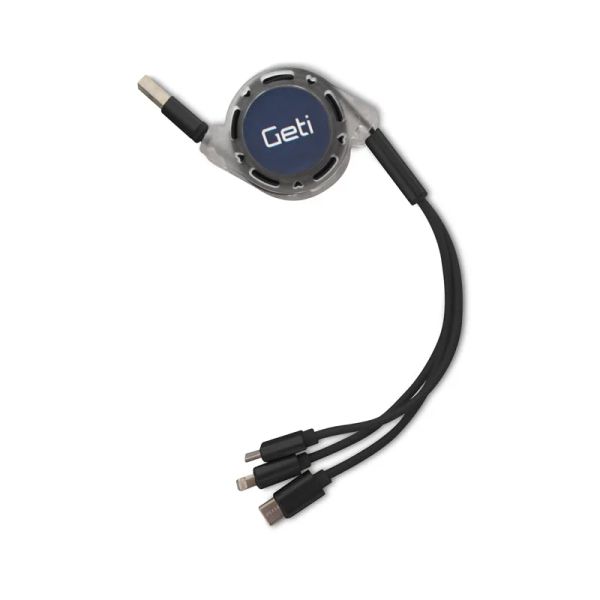 Kábel GETI GCU 01 USB 3v1 čierny samonavíjací