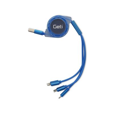 Kábel GETI GCU 03 USB 3v1 modrý samonavíjací