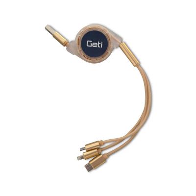 Kábel GETI GCU 05 USB 3v1 zlatý samonavíjací