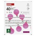 LED svetelná cherry reťaz – guličky 2,5 cm, 4 m, vonkajšia aj vnútorná, ružová, časovač