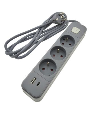 Predlžovací kábel 3 zásuvky 2 m QTECQ-417F s prepínačom