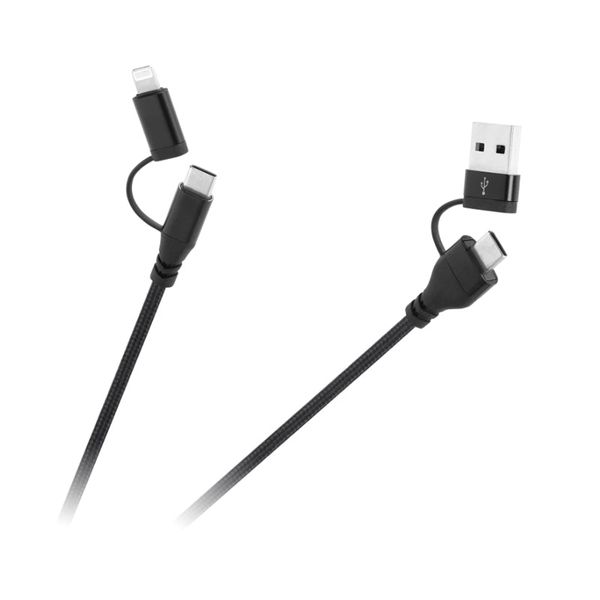 Kábel CABLETECH KPO3943 USB A/C - USB-C/Lightning 1m Black
