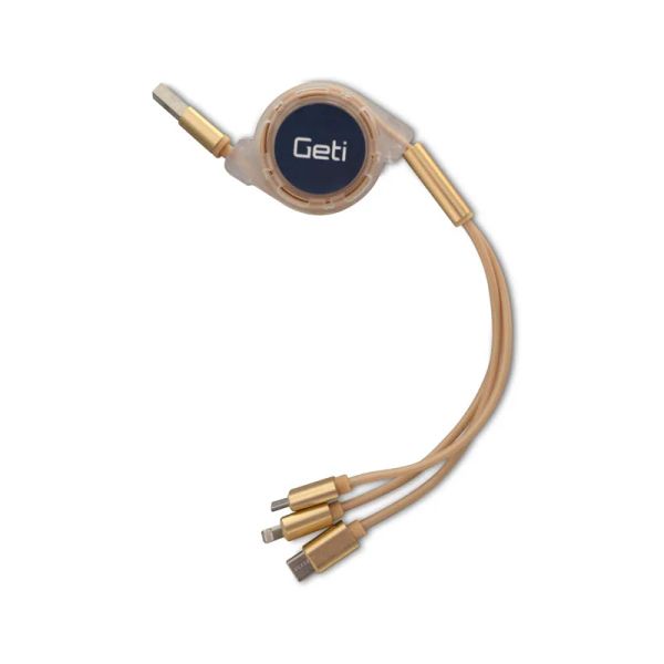 Kábel GETI GCU 05 USB 3v1 zlatý samonavíjací