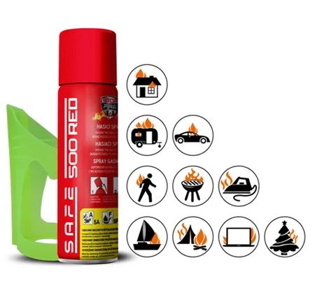 Hasiaci sprej SAFE 500 RED 500 ml peny + držiak 50F
