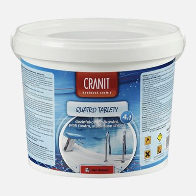 Multifunkčné tablety na chlórovú dezinfekciu bazénovej vody CRANIT Quatro 4v1 2,4 kg