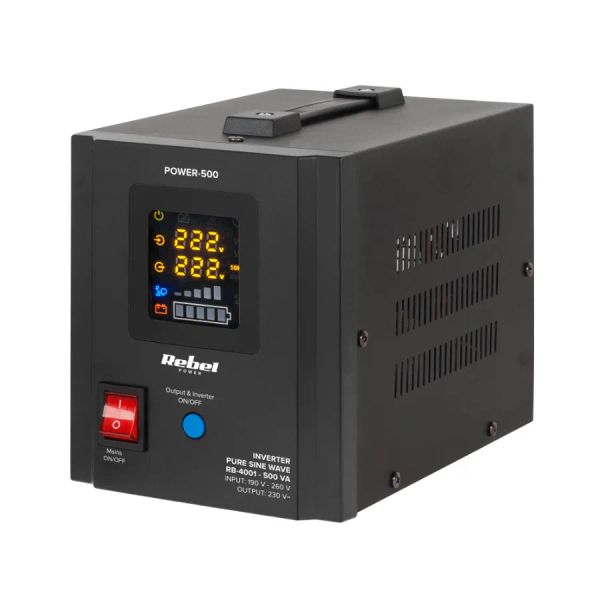 Zdroj záložný REBEL POWER-500 12V 230V 500VA 300W Black