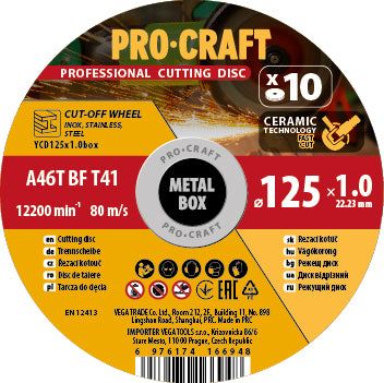 Keramický rezací kotúč PROCRAFT 125 × 1,0 mm, sada 10 ks