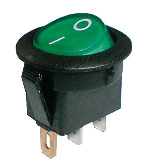 Prepínač kolískový okrúhly pros. 2pol./3pin ON-OFF 250V/6A zelený