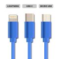 Kábel GETI GCU 03 USB 3v1 modrý samonavíjací