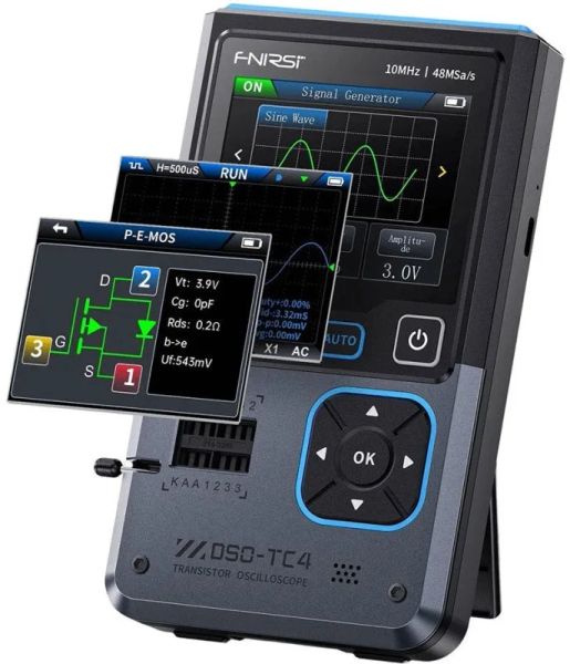 Osciloskop, generátor funkcií a tester komponentov FNIRSI DSO-TC4.