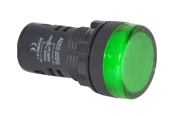 Kontrolka guľatá 230V LED zelená 29mm HADEX