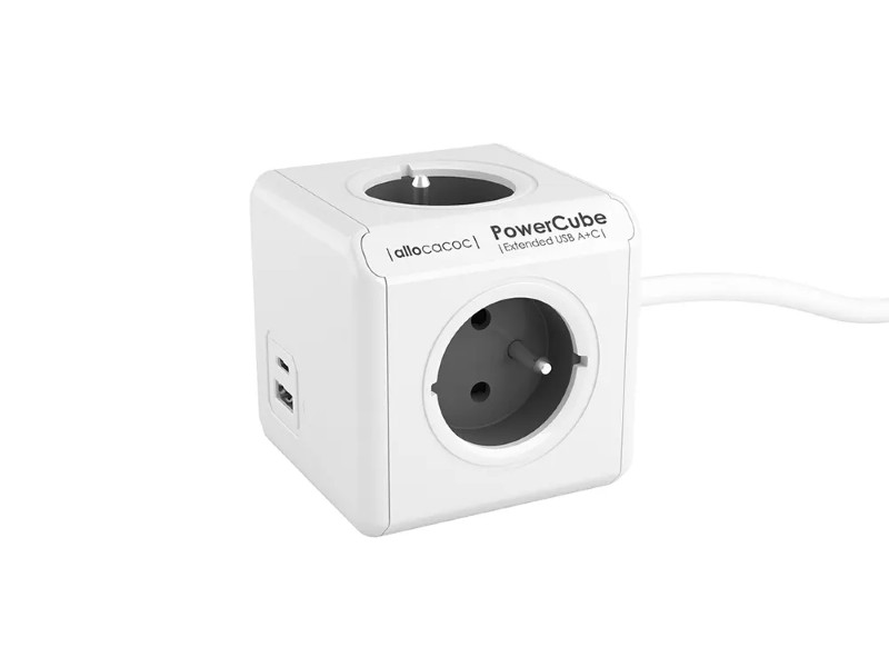 POWERCUBE Extended USB A+C FR Grey 1,5 m