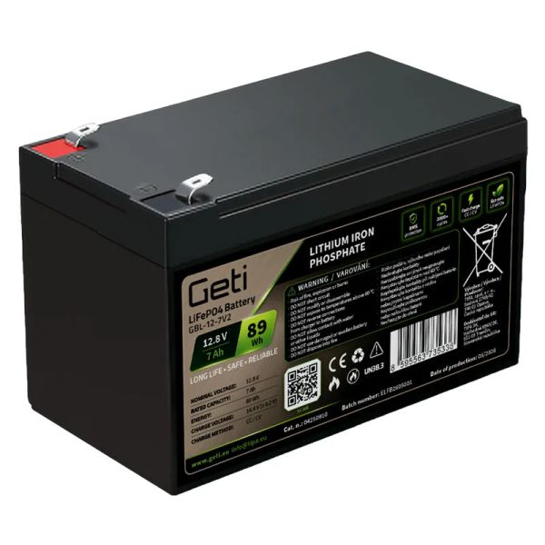 Batéria LiFePO4 12,8 V 7 Ah GETI GBL-12-7V2