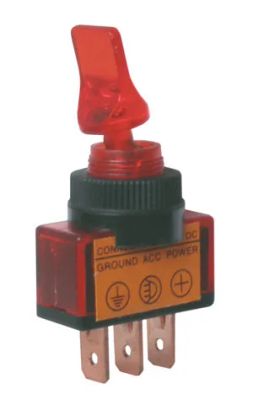 Prepínač páčkový 2pol./3pin ON-OFF 12VDC prosv. červený