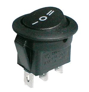 Prepínač kolískový okrúhly  3pol./3pin ON-OFF-ON 250V/6A čierny